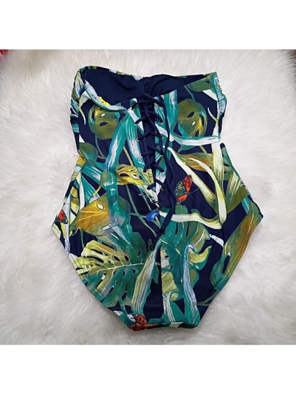 Vince Camuto One-Piece Strapless Tropical Print Swimsuit Sz 6 Resortwear - Picture 10 of 11